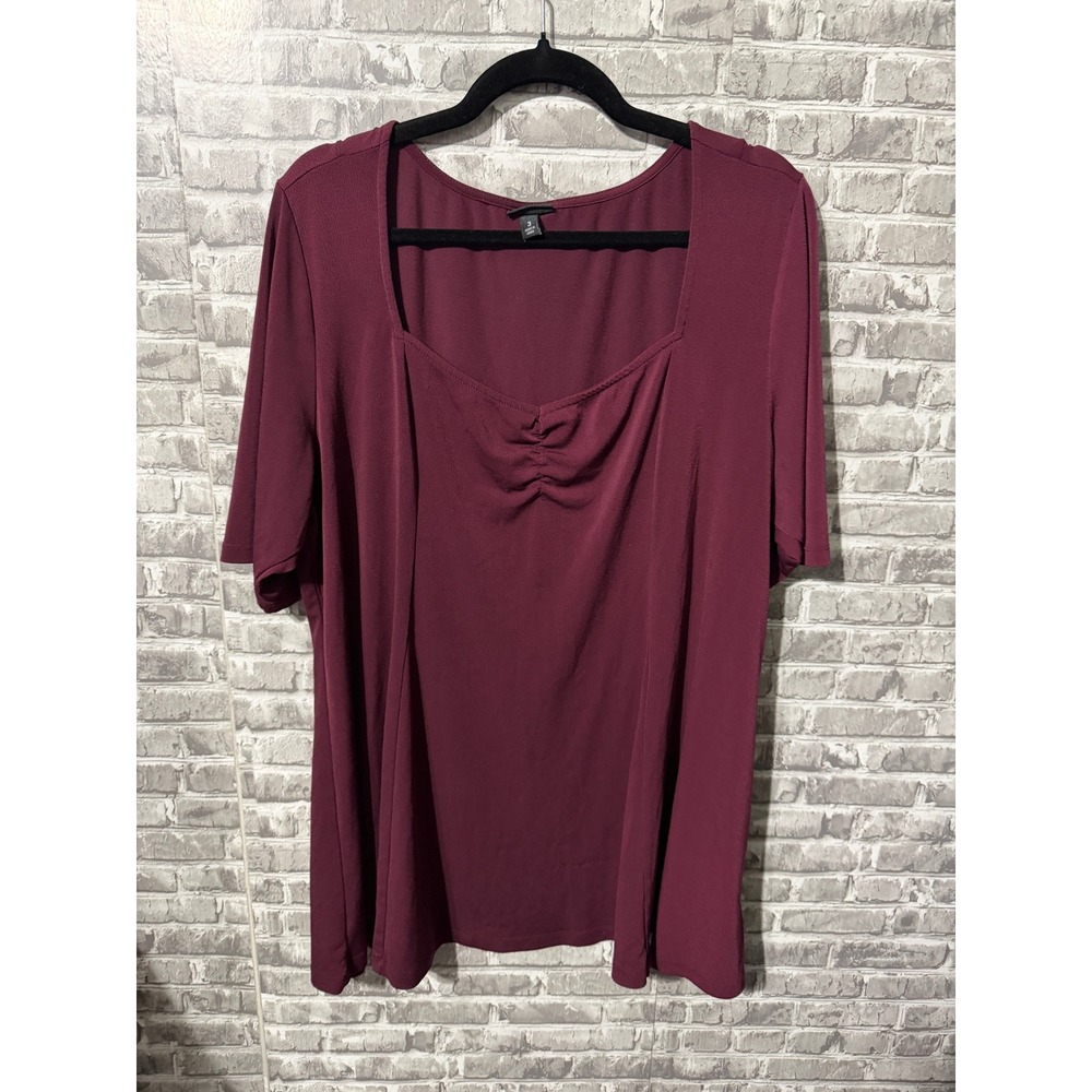 Torrid Womens Burgundy Square Neck Cinched Bust Short Sleeve Top Plus Size 3 3X